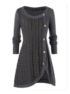 Women's Sweater Dress Winter Dress Jumper Dress Mini Dress Patchwork Button Street Daily Holiday Fashion Modern Crew Neck Long Sleeve 2023 Loose Fit Pink Wine Purple Color L XL XXL 3XL 4XL Size -Tesla Style gvusvp1692358245960