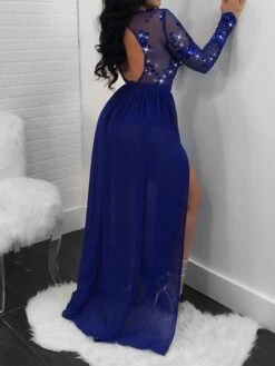 Women's Prom Dress Party Dress Sequin Dress Long Dress Maxi Dress Red Blue Long Sleeve Pure Color Sequins Spring Fall Winter Crew Neck Fashion Party Winter Dress Wedding Guest 2023 S M L XL -Tesla Style gwjhfk1652871040930