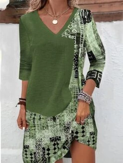 Women's Sweater Dress Winter Dress Jumper Dress Mini Dress Fashion Geometric Color Block Outdoor Daily Date Going Out V Neck Long Sleeve Print 2023 Regular Fit Blue Brown Green S M L XL XXL 3XL -Tesla Style gwjvwf1691735834678