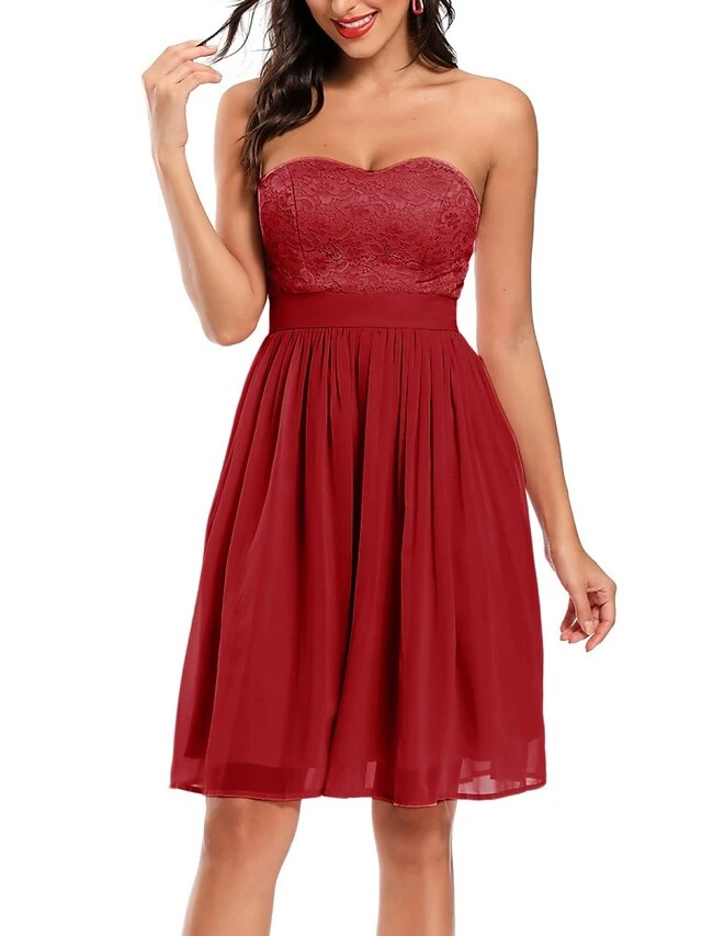 Women's Retro Elegant Homecoming Dress Mini Dress Party Wedding Guest Pleated Zipper Solid Color Strapless Sleeveless Regular Fit Summer Spring 2023 Pink Burgundy S M L XL 5 Women's Retro Elegant Homecoming Dress Mini Dress Party Wedding Guest Pleated Zipper Solid Color Strapless Sleeveless Regular Fit Summer Spring 2023 Pink Burgundy S M L XL - Image 3