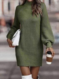 Women's Sweater Dress Jumper Dress Casual Dress Mini Dress Warm Pure Color Outdoor Casual Daily Going Out Turtleneck Long Sleeve 2023 Loose Fit Black White Pink S M L XL XXL