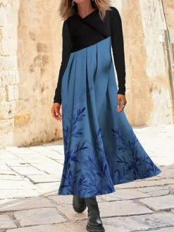 Women's Work Dress Casual Dress Swing Dress Fashion Winter Dress Daily Long Dress Maxi Dress Button Print V Neck Long Sleeve Animal Floral Regular Fit Blue Fuchsia Green Fall Winter S M L XL XXL -Tesla Style gwsuas1695350905905