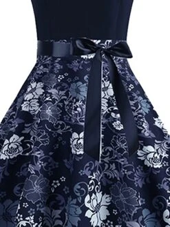 Women's Elegant Retro Vintage Tea Dresses Swing Dress Midi Dress Party Birthday Lace Bow Floral Crew Neck Sleeveless Regular Fit Spring Summer 2023 Dark Blue S M L XL -Tesla Style gwzpwp1676600512392