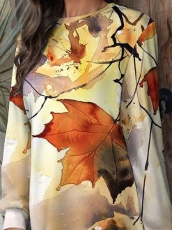 Women's Sweatshirt Dress Casual Dress Mini Dress Warm Fashion Outdoor Vacation Going Out Crew Neck Print Print Regular Fit Yellow S M L XL XXL -Tesla Style gxnjqy1697632417760