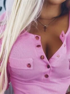 Women's Sweater Dress Winter Dress Jumper Dress Mini Dress Button Pocket Outdoor Work Street Fashion Modern V Neck Long Sleeve 2023 Slim Pink Color S M L XL Size -Tesla Style gydcma1694602649492