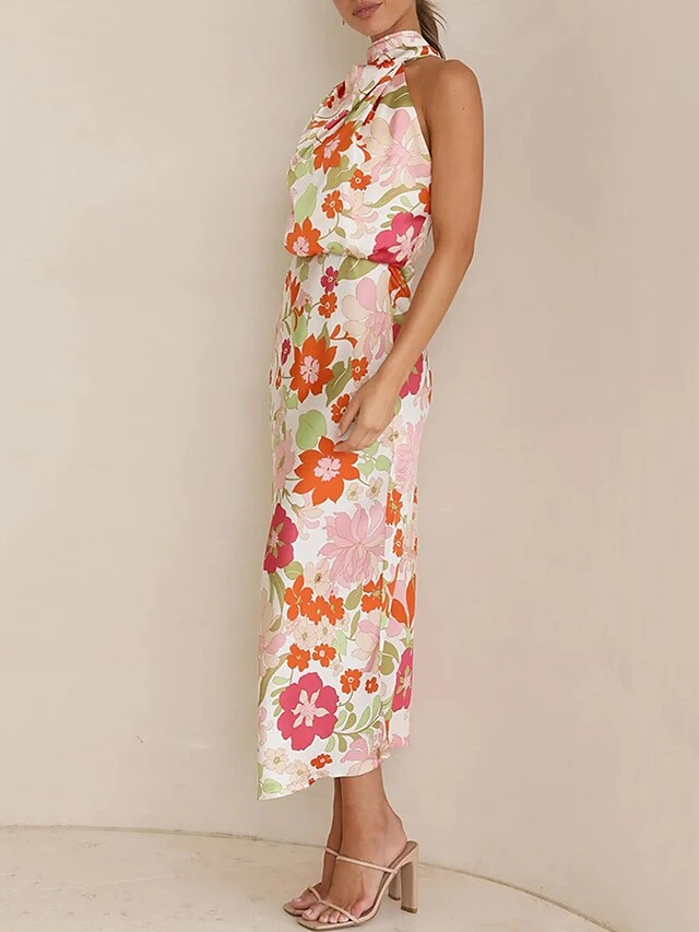 Women's Prom Dress Party Dress Satin Dress Long Dress Maxi Dress White Blue Orange Sleeveless Floral Ruched Fall Winter Autumn Halter Neck Fashion Evening Party Vacation 2023 S M L XL 13 Women's Prom Dress Party Dress Satin Dress Long Dress Maxi Dress White Blue Orange Sleeveless Floral Ruched Fall Winter Autumn Halter Neck Fashion Evening Party Vacation 2023 S M L XL - Image 11