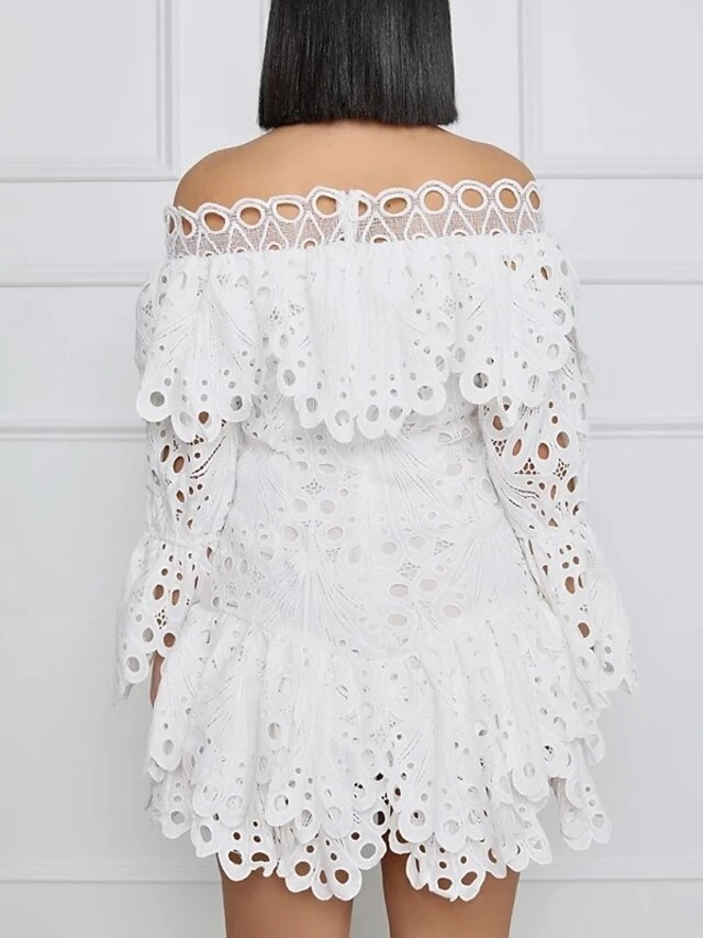 Women‘s Wedding Guest Dress Party Dress Lace Dress Shift Dress White Dress Mini Dress White Long Sleeve Pure Color Lace Winter Fall Autumn Off Shoulder Fashion Winter Dress Fall Dress 2023 S M L XL 4 Women‘s Wedding Guest Dress Party Dress Lace Dress Shift Dress White Dress Mini Dress White Long Sleeve Pure Color Lace Winter Fall Autumn Off Shoulder Fashion Winter Dress Fall Dress 2023 S M L XL - Image 2
