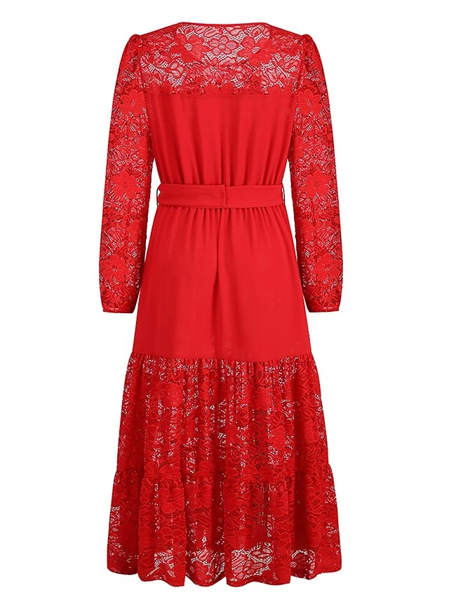 Women's Prom Dress Party Dress Lace Dress Long Dress Maxi Dress Black Pink Red Long Sleeve Pure Color Lace Spring Fall Winter Crew Neck Fashion Winter Dress Birthday Evening Party 2023 S M L XL XXL 16 Women's Prom Dress Party Dress Lace Dress Long Dress Maxi Dress Black Pink Red Long Sleeve Pure Color Lace Spring Fall Winter Crew Neck Fashion Winter Dress Birthday Evening Party 2023 S M L XL XXL - Image 14