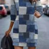 Women's Casual Dress Sweatshirt Dress Mini Dress Warm Fashion Outdoor Vacation Going Out Crew Neck Print Geometric Loose Fit Royal Blue Blue Brown S M L XL XXL -Tesla Style gzpejb1695891004299