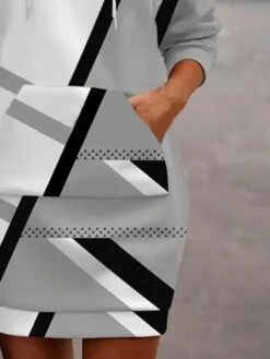 Women's Casual Dress Hoodie Dress Mini Dress Active Daily Outdoor Home Holiday Crew Neck Print Geometric Regular Fit Black S M L XL XXL -Tesla Style gzqrjq1694502673100