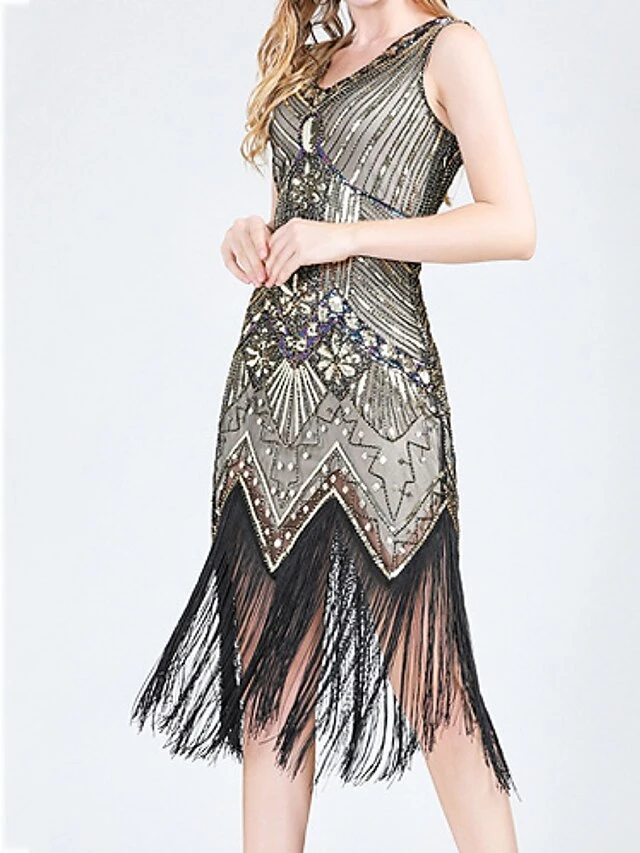 Women‘s Halloween Dress Retro 1920s Fringe Dress Midi Dress Party Outdoor Sequins Tassel Fringe Plain V Neck Sleeveless Regular Fit Summer Spring 2023 Claret Black S M L XL 15 Women‘s Halloween Dress Retro 1920s Fringe Dress Midi Dress Party Outdoor Sequins Tassel Fringe Plain V Neck Sleeveless Regular Fit Summer Spring 2023 Claret Black S M L XL - Image 13
