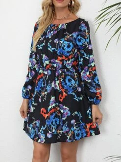 Women's Work Dress A Line Dress Fashion Mini Dress Print Crew Neck Long Sleeve Floral Loose Fit Red Blue Orange Fall S M L XL XXL -Tesla Style gzucfd1693300598450