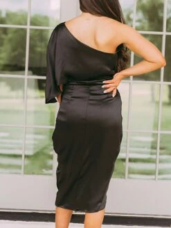 Women's Party Dress Cocktail Dress Satin Dress Midi Dress Black Gold Dark Blue Short Sleeve Pure Color Ruched Spring Fall One Shoulder Fashion Office Wedding Guest Vacation 2022 S M L XL 11 Women's Party Dress Cocktail Dress Satin Dress Midi Dress Black Gold Dark Blue Short Sleeve Pure Color Ruched Spring Fall One Shoulder Fashion Office Wedding Guest Vacation 2022 S M L XL -Tesla Style haiowu1634955677141