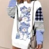 Women's Christmas Casual Dress Sweatshirt Dress Mini Dress Warm Fashion OutdoorVacation Crew Neck Print Geometric Print Loose Fit Pink Blue Green S M L XL XXL -Tesla Style haocrp1695813813534