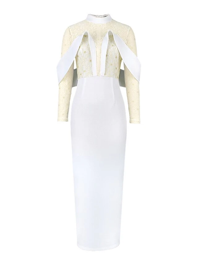 Women's Prom Dress Party Dress Wedding Guest Dress Long Dress Maxi Dress White Long Sleeve Pure Color Mesh Spring Fall Winter Stand Collar Fashion Winter Dress Evening Party Wedding Guest 2023 S M L 8 Women's Prom Dress Party Dress Wedding Guest Dress Long Dress Maxi Dress White Long Sleeve Pure Color Mesh Spring Fall Winter Stand Collar Fashion Winter Dress Evening Party Wedding Guest 2023 S M L - Image 6