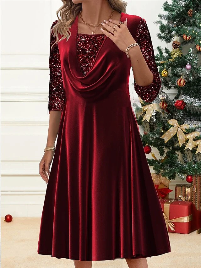 Women's Velvet Dress Party Dress Sequin Dress Midi Dress Wine Long Sleeve Pure Color Sequins Spring Fall Winter Crew Neck Fashion Winter Dress Christmas Wedding Guest 2023 S M L XL XXL 3XL 3 Women's Velvet Dress Party Dress Sequin Dress Midi Dress Wine Long Sleeve Pure Color Sequins Spring Fall Winter Crew Neck Fashion Winter Dress Christmas Wedding Guest 2023 S M L XL XXL 3XL
