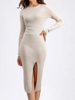 Women's Sweater Dress Jumper Dress Winter Dress Midi Dress Warm Plain Outdoor Daily Vacation Going Out Crew Neck Long Sleeve 2023 Slim Black Sky Blue Green One Size -Tesla Style hdfyni1697767724939