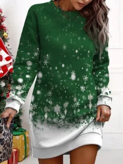 Women's Christmas Casual Dress Sweatshirt Dress Mini Dress Warm Fashion Outdoor Vacation Crew Neck Print Snowman Loose Fit Wine Navy Blue Blue S M L XL XXL -Tesla Style hdiqfv1695278290093