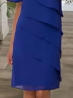 Women's Party Dress Work Dress Wedding Guest Dress Midi Dress Blue Short Sleeve Pure Color Ruffle Summer Spring Fall Crew Neck Fashion Wedding Guest Vacation 2023 S M L XL XXL 3XL -Tesla Style hdlhli1690858601352