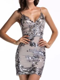 Women's Party Dress Casual Dress Sequin Dress Mini Dress Black White Yellow Sleeveless Floral Sequins Summer Spring V Neck Hot Party Halloween Vacation 2022 S M L XL -Tesla Style headsp1628763422959