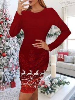 Women's Christmas Work Dress Bodycon Mini Dress Wine Red White Long Sleeve Elk Snowflake Print Winter Fall Crew Neck Vacation Stylish Fall Dress Loose Fit 2022 S M L XL XXL 3XL 4XL 5XL 6XL 7 Women's Christmas Work Dress Bodycon Mini Dress Wine Red White Long Sleeve Elk Snowflake Print Winter Fall Crew Neck Vacation Stylish Fall Dress Loose Fit 2022 S M L XL XXL 3XL 4XL 5XL 6XL -Tesla Style heinyn1666343939258