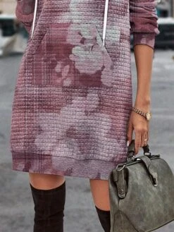 Women's Casual Dress Hoodie Dress Winter Dress Floral Button Print Hooded Mini Dress Fashion Streetwear Outdoor Daily Long Sleeve Regular Fit Pink Fall Winter S M L XL XXL -Tesla Style hexzme1694679301577