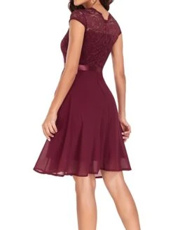 Women's Party Dress Lace Dress Cocktail Dress Midi Dress Black Pink Wine Short Sleeve Pure Color Lace Spring Fall Winter Crew Neck Fashion Winter Dress Wedding Guest Vacation 2023 S M L XL XXL -Tesla Style hfhwlw1692179768855