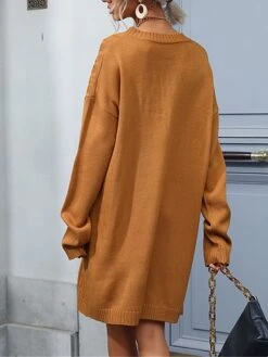 Women's Sweater Dress Jumper Dress Casual Dress Mini Dress Warm Pure Color Outdoor Casual Daily Going Out Crew Neck Long Sleeve 2023 Loose Fit Camel S M L -Tesla Style hfmrqn1695106682105