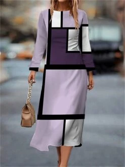 Women's Work Dress Casual Dress Semi Formal Dress Fashion Winter Dress Daily Midi Dress Print Crew Neck Long Sleeve Geometric Plaid Slim Light Pink Pink Blue Fall Winter S M L XL XXL -Tesla Style hfntht1694660965259