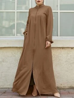 Women's Work Dress Swing Dress Black Dress Classic Long Dress Maxi Dress Zipper Pocket Stand Collar Long Sleeve Plain Loose Fit Black Brown Green Fall Winter S M L XL XXL -Tesla Style hfxler1693300622827