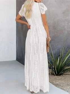 Women's Party Dress Lace Dress Swing Dress Long Dress Maxi Dress Pink White Short Sleeve Pure Color Lace Spring Summer V Neck Modern 2023 S M L XL XXL 24 Women's Party Dress Lace Dress Swing Dress Long Dress Maxi Dress Pink White Short Sleeve Pure Color Lace Spring Summer V Neck Modern 2023 S M L XL XXL -Tesla Style hgmewr1652151592421