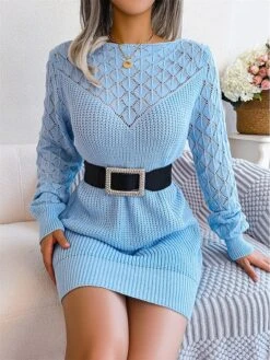 Women's Sweater Dress Winter Dress Jumper Dress Mini Dress Hollow Out Daily Date Going Out Active Fashion Off Shoulder Long Sleeve 2023 Loose Fit White Pink Blue Color S M L Size -Tesla Style hgsjly1692863461870
