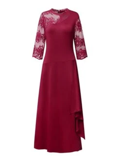 Women's Party Dress Lace Dress Long Dress Maxi Dress Blue Purple Wine Black 3/4 Length Sleeve Pure Color Lace Mesh Patchwork Fall Spring Crew Neck Hot Elegant Party Slim 2023 S M L XL XXL -Tesla Style hgwhrj1666945108872