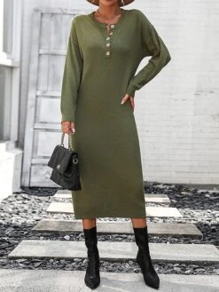 Women's Sweater Dress Winter Dress Jumper Dress Midi Dress Button Street Daily Going Out Fashion Streetwear Crew Neck Long Sleeve 2023 Loose Fit Black White Purple Color S M L XL Size -Tesla Style hhzzyb1692259876833