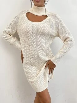 Women's Sweater Dress Winter Dress Jumper Dress Mini Dress Cut Out Outdoor Street Daily Fashion Streetwear Stand Collar Long Sleeve 2023 Loose Fit Apricot Color S M L Size -Tesla Style hiqxod1695036514982