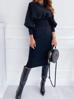 Women‘s Sweater Dress Winter Dress Black Blue Purple Pink Wine Gray Long Sleeve Pure Color Patchwork Winter Fall Crew Neck Casual 2022 S M L XL XXL 3XL