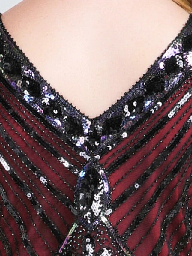 Women‘s Halloween Dress Retro 1920s Fringe Dress Midi Dress Party Outdoor Sequins Tassel Fringe Plain V Neck Sleeveless Regular Fit Summer Spring 2023 Claret Black S M L XL 7 Women‘s Halloween Dress Retro 1920s Fringe Dress Midi Dress Party Outdoor Sequins Tassel Fringe Plain V Neck Sleeveless Regular Fit Summer Spring 2023 Claret Black S M L XL - Image 5