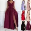 Women‘s Party Dress Homecoming Dress Swing Dress Long Dress Maxi Dress Black Purple Pink Sleeveless Pure Color Split Backless Spring Summer V Neck Evening Party 2023 S M L XL XXL -Tesla Style hjcdah1684392311526