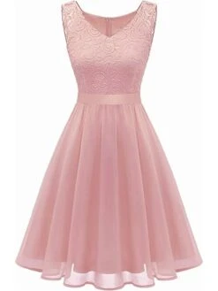 Women's Party Dress Lace Dress Homecoming Dress Midi Dress Pink Wine Khaki Sleeveless Pure Color Lace Summer Spring Fall V Neck Vintage Wedding Guest Birthday Vacation 2023 S M L XL XXL -Tesla Style hjdgvq1691399768652