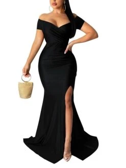 Women's Prom Dress Party Dress Satin Dress Long Dress Maxi Dress Black Red Blue Sleeveless Pure Color Ruched Summer Spring Fall Off Shoulder Fashion Party Evening Party Wedding Guest 2023 S M L XL 2XL -Tesla Style hjelat1685095672141