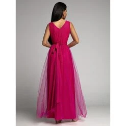 Women‘s Prom Party Dress Wedding Guest Sheath Dress Swing Dress Long Dress Maxi Dress Pink Purple Sleeveless Pure Color Mesh Winter Fall Spring V Neck Fashion Evening Party Slim 2023 S M L XL -Tesla Style hjiitw1676376837644