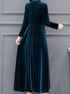 Women‘s Party Dress Wedding Guest Dress Velvet Dress Work Dress Midi Dress Black Wine Royal Blue Long Sleeve Pure Color Ruched Winter Fall Spring V Neck Fashion Spring Dress 2023 M L XL 2XL 3XL 4XL -Tesla Style hjkzfi1671789628573