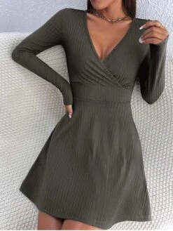 Women's Sweater Dress Winter Dress Jumper Dress Mini Dress Ruched Outdoor Daily Date Active Fashion V Neck Long Sleeve 2023 Regular Fit Black Dark Gray Apricot Color S M L XL Size -Tesla Style hjmyjq1693221956791