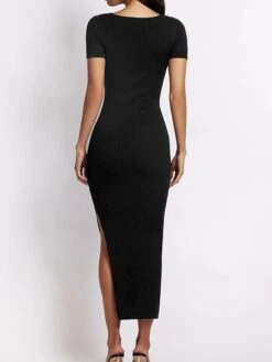 Women's Sweater Dress Winter Dress Jumper Dress Midi Dress Split Outdoor Street Daily Fashion Streetwear U Neck Short Sleeve 2023 Slim Black White Wine Color S M L XL Size -Tesla Style hkrrey1695035657418