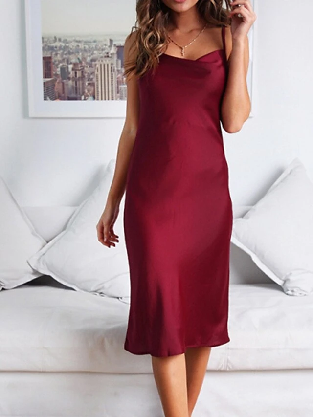 Women's Party Dress Satin Dress Emerald Green Dress Midi Dress Black Wine Gold Sleeveless Pure Color Backless Summer Spring Spaghetti Strap Stylish 2023 S M L XL 4 Women's Party Dress Satin Dress Emerald Green Dress Midi Dress Black Wine Gold Sleeveless Pure Color Backless Summer Spring Spaghetti Strap Stylish 2023 S M L XL - Image 2