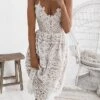 Women's Party Dress Lace Dress White Dress Midi Dress Black White Sleeveless Pure Color Lace Spring Summer V Neck Party S M L XL -Tesla Style hkxbwy1632569104879