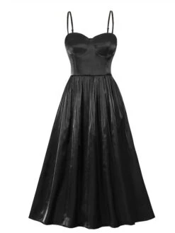 Women's Party Dress Velvet Dress Swing Dress Midi Dress Black Sleeveless Pure Color Ruched Fall Winter Autumn Spaghetti Strap Fashion Party Vacation Spring Dress 2023 S M L XL