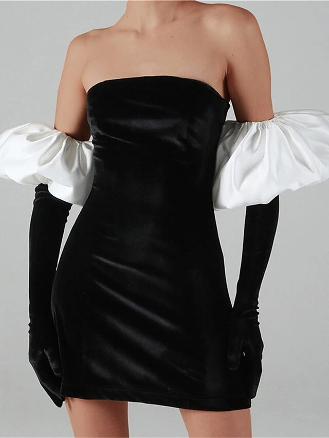 Women's Party Dress Velvet Dress Homecoming Dress Mini Dress Black White Pink Long Sleeve Color Block Backless Spring Fall Winter Strapless Fashion Winter Dress Wedding Guest Birthday Loose Fit 2023 9 Women's Party Dress Velvet Dress Homecoming Dress Mini Dress Black White Pink Long Sleeve Color Block Backless Spring Fall Winter Strapless Fashion Winter Dress Wedding Guest Birthday Loose Fit 2023 - Image 7