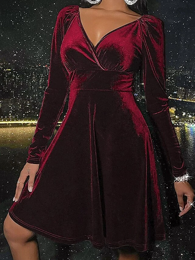Women's Party Dress Velvet Dress Homecoming Dress Mini Dress Black Red Blue Long Sleeve Pure Color Ruched Spring Fall Winter V Neck Fashion Winter Dress Wedding Guest Evening Party 2023 S M L XL 4 Women's Party Dress Velvet Dress Homecoming Dress Mini Dress Black Red Blue Long Sleeve Pure Color Ruched Spring Fall Winter V Neck Fashion Winter Dress Wedding Guest Evening Party 2023 S M L XL - Image 2