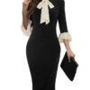 Women's Work Dress Sheath Dress Semi Formal Dress Fashion Midi Dress Lace Up Ruffle Crew Neck Long Sleeve Color Block Regular Fit Black Dark Blue Fall Winter S M L XL XXL -Tesla Style hmaqjp1693374190558